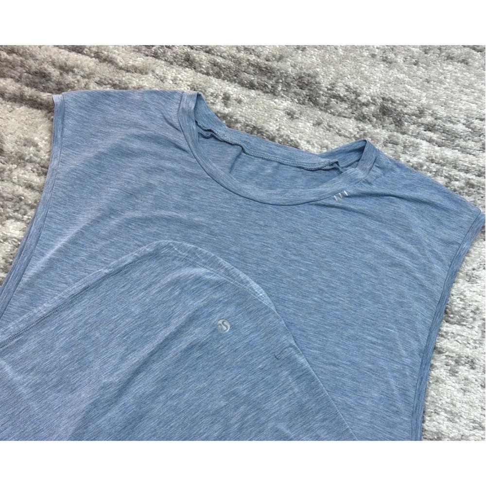Lululemon Muscle Tank Women Large Blue Heathered High Low Hem Sleeveless long